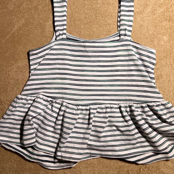A.N.A A New Approach Women Medium White Blue Green Ruffle Stripe Tank Top (D)‎ - Picture 9 of 9